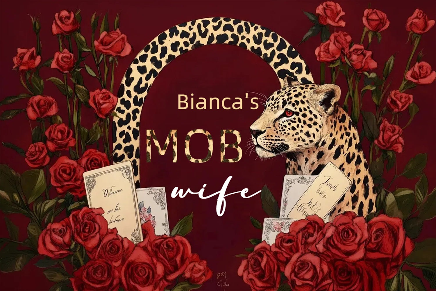 Elegant Wedding Backdrop Leopard Red Roses Custom Backdrop UK CSH3-285