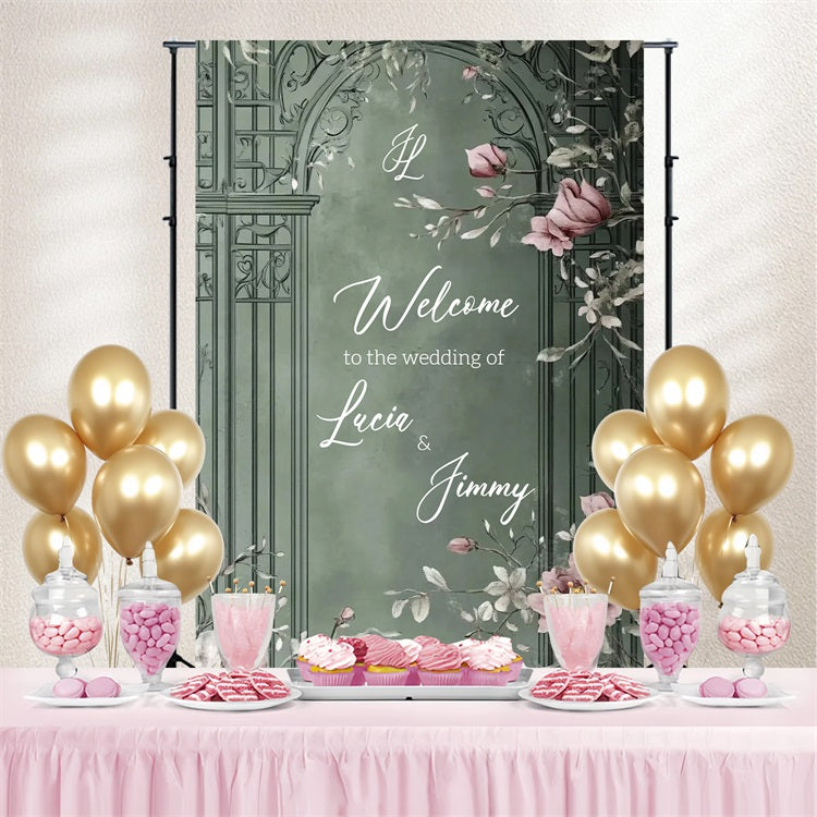 Rustic Wedding Backdrop Green Arch Floral Personalized Backdrop UK CSH3-286