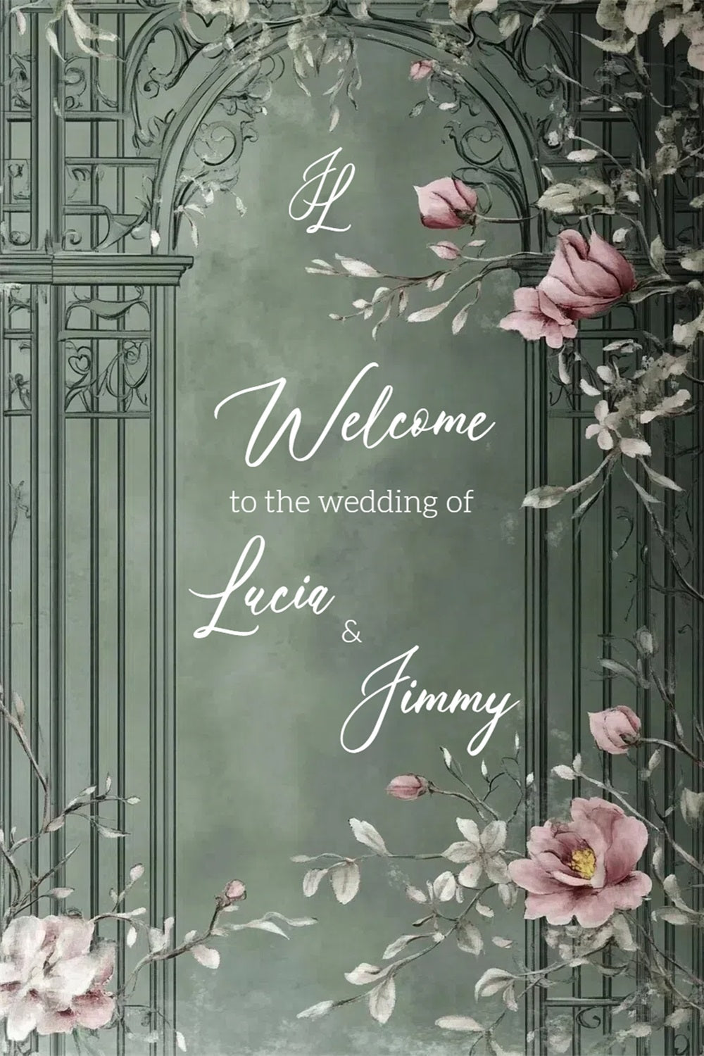 Rustic Wedding Backdrop Green Arch Floral Personalized Backdrop UK CSH3-286