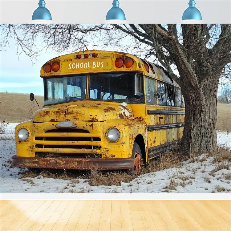 Back To School Backdrops Retro Rusty Bus Countryside Backdrop UK CSH3-29