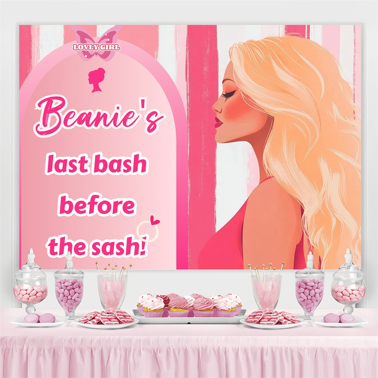 Bridal Shower Backdrop Pink Girl Bash Personalised Backdrop UK CSH3-297