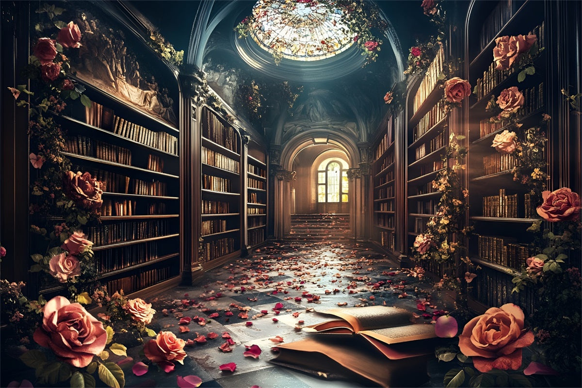 Back To School Picture Backdrop Enchanted Rose Library Backdrop UK CSH3-3