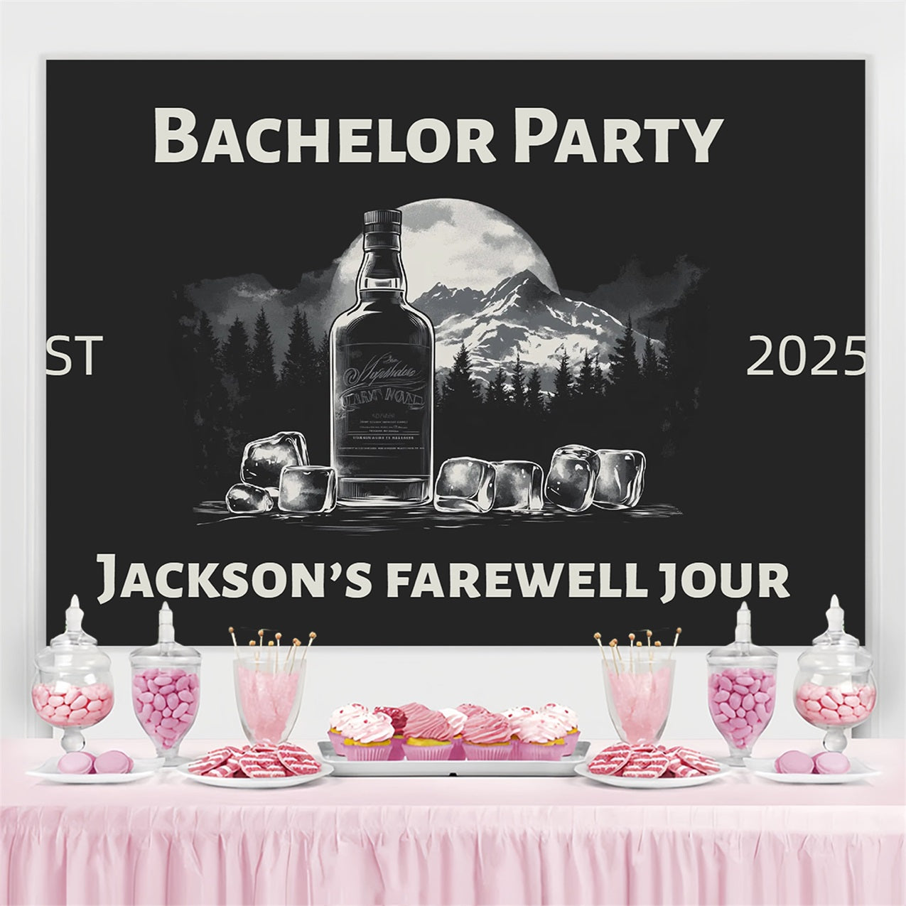 Backdrop Wedding Forest Bachelor Whiskey Personalised Backdrop UK CSH3-305