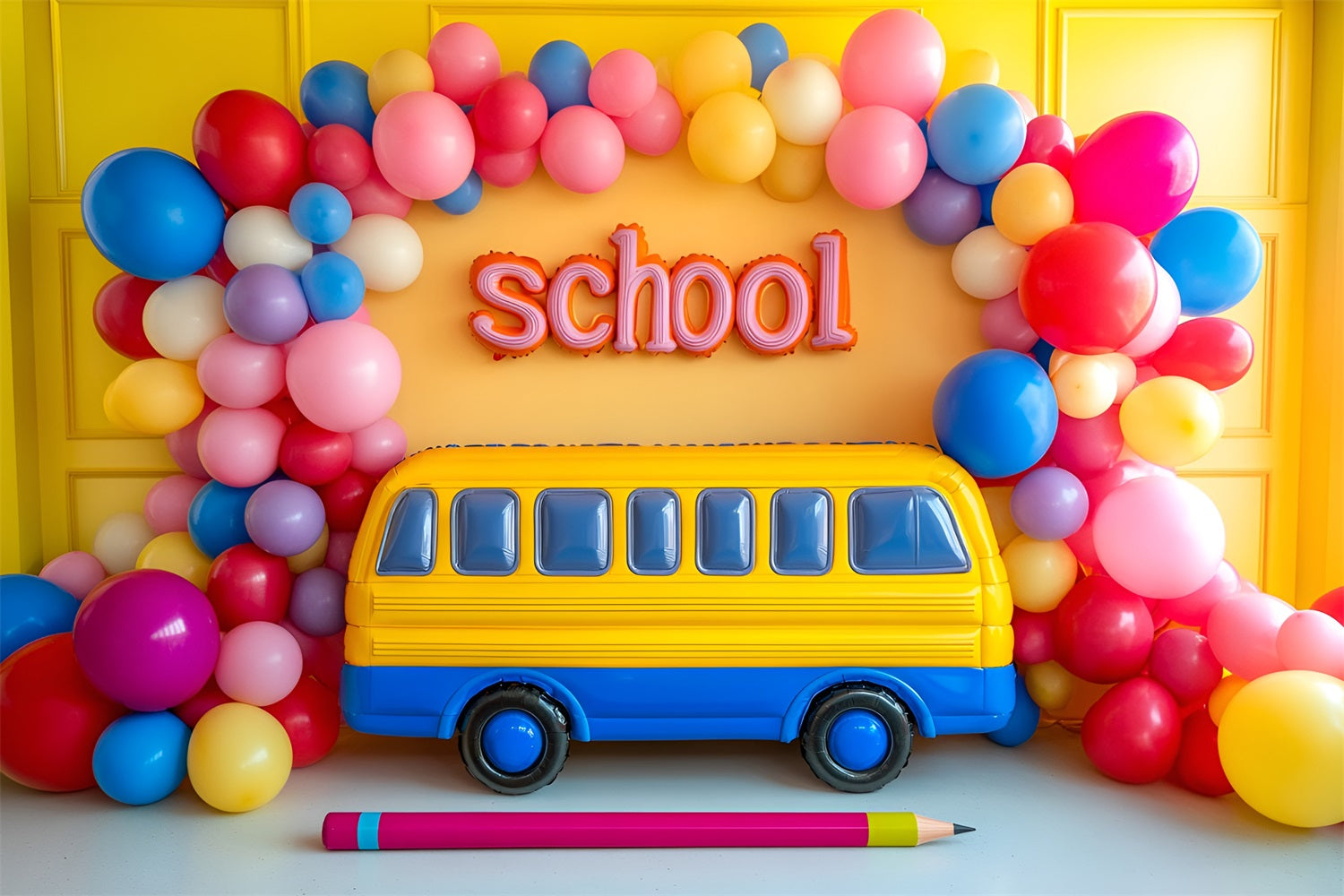 Backdrop For Back To School Cheerful Yellow School Bus Backdrop UK CSH3-38
