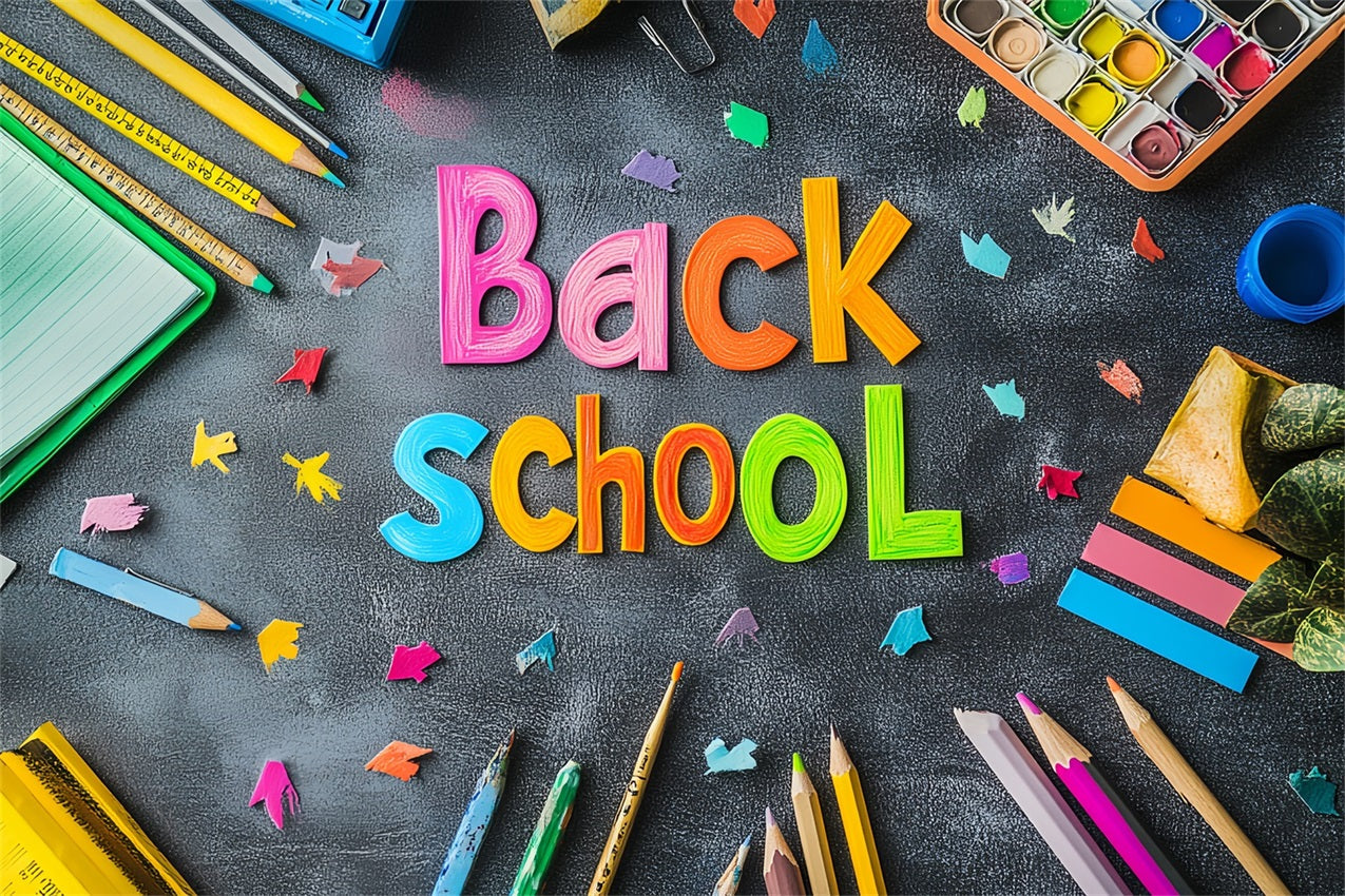 Back To School Backdrop Colorful Chalk School Supplies Backdrop UK CSH3-39