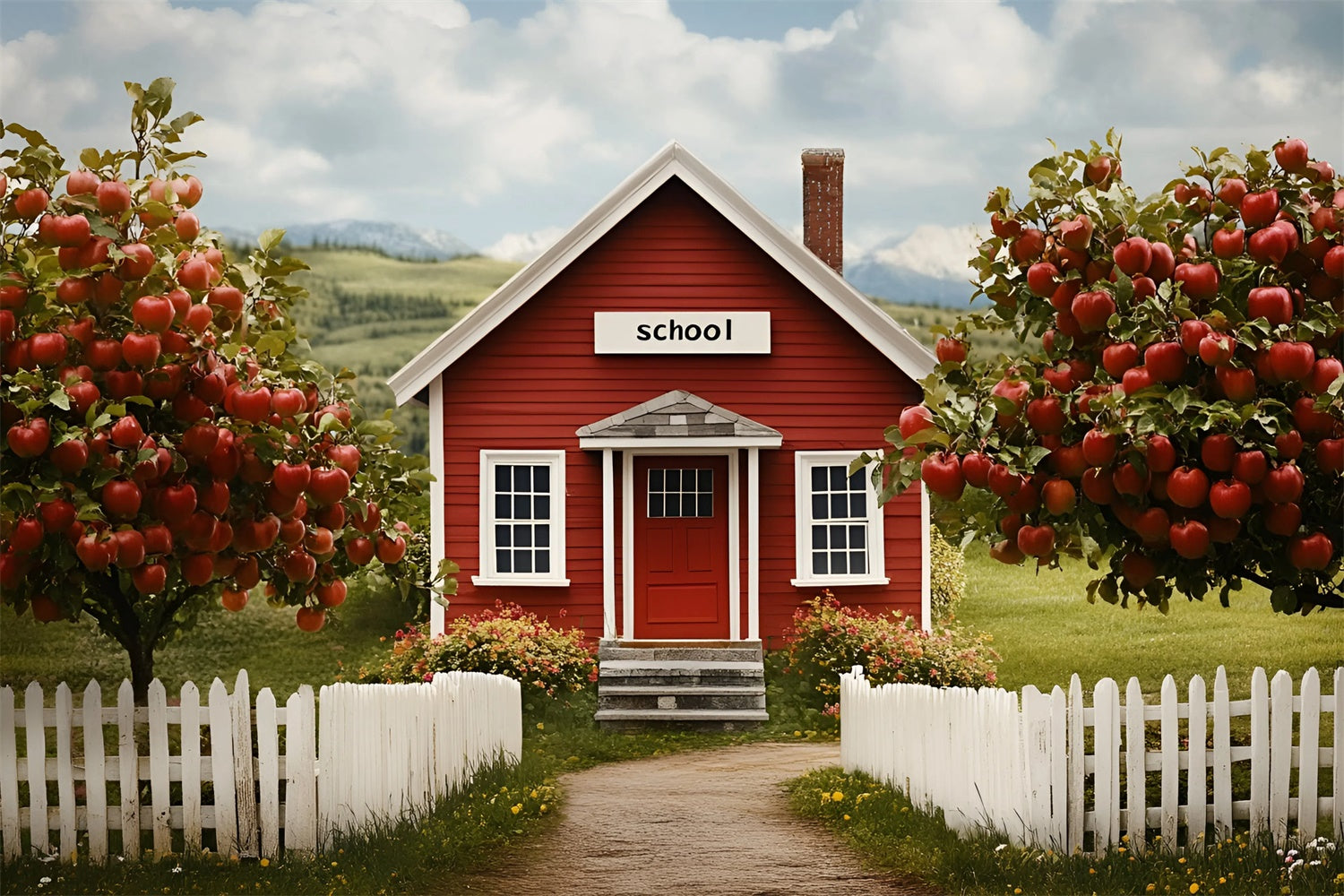 Back To School Photo Backdrop Countryside School House Backdrop UK CSH3-4