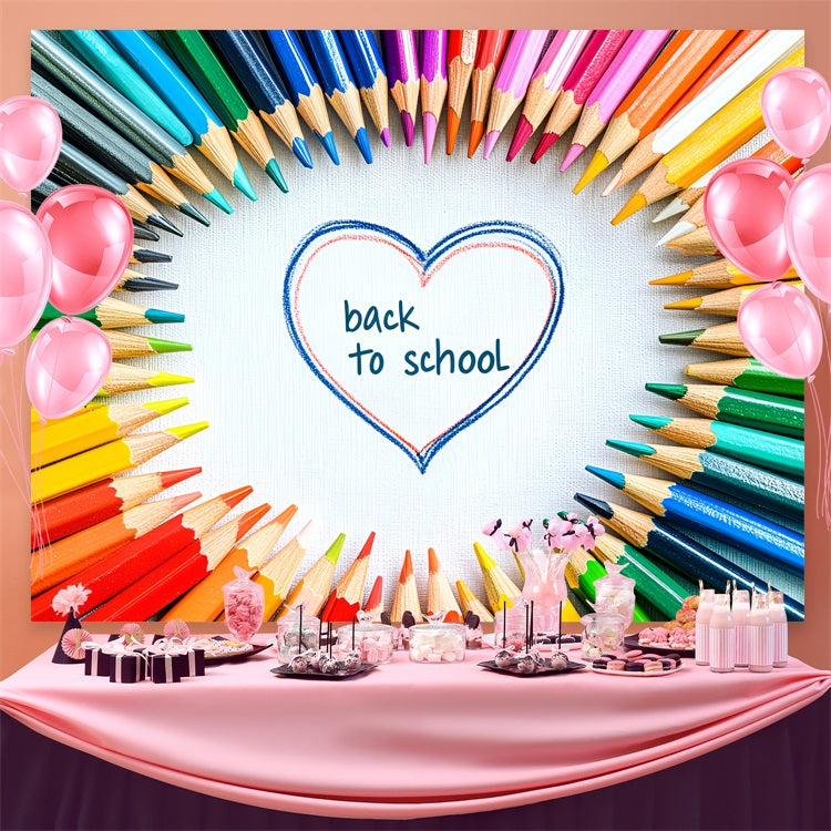 Back To School Picture Backdrop Heart-Shaped Color Pencil Backdrop UK CSH3-40