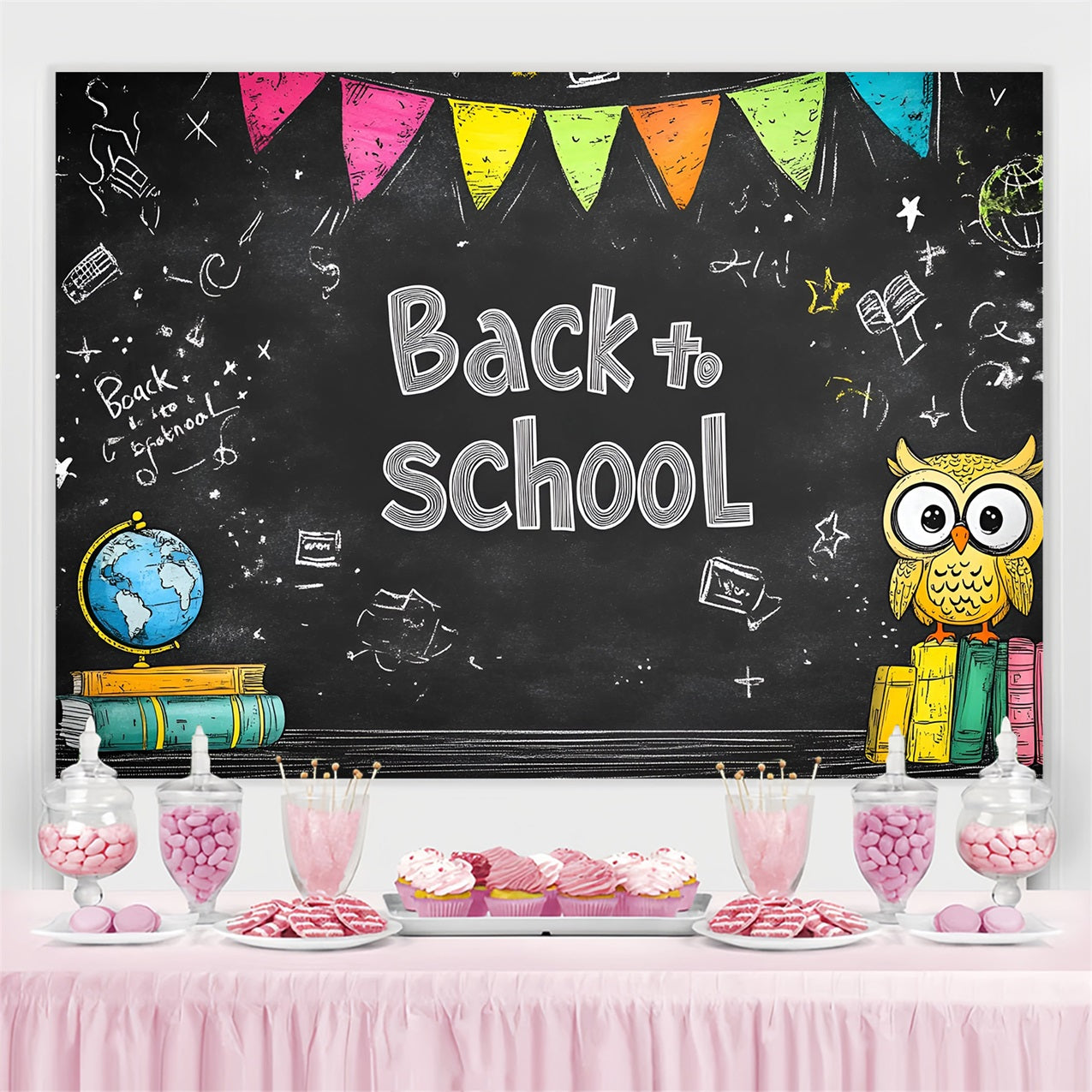 Backdrop Back To School Hand-Drawn Doodles Blackboard Backdrop UK CSH3-41