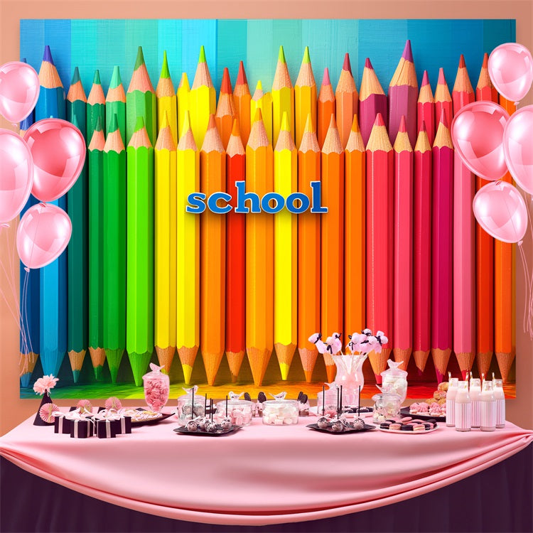 Back To School Picture Backdrop Rainbow Color Pencil Backdrop UK CSH3-43