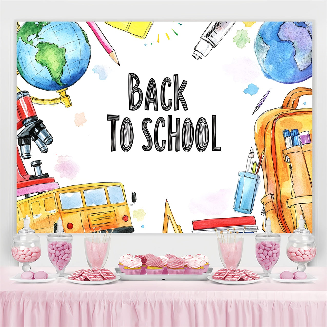 Backdrop For Back To School Watercolor School Supplies Backdrop UK CSH3-50