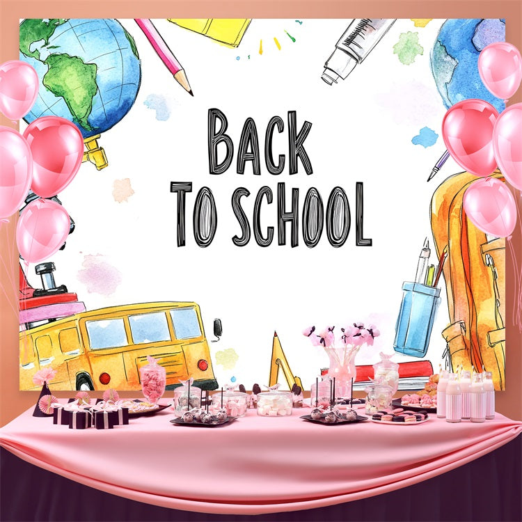 Backdrop For Back To School Watercolor School Supplies Backdrop UK CSH3-50