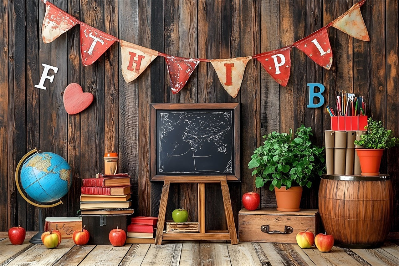 Back To School Picture Backdrop Vintage Wooden Classroom Backdrop UK CSH3-57