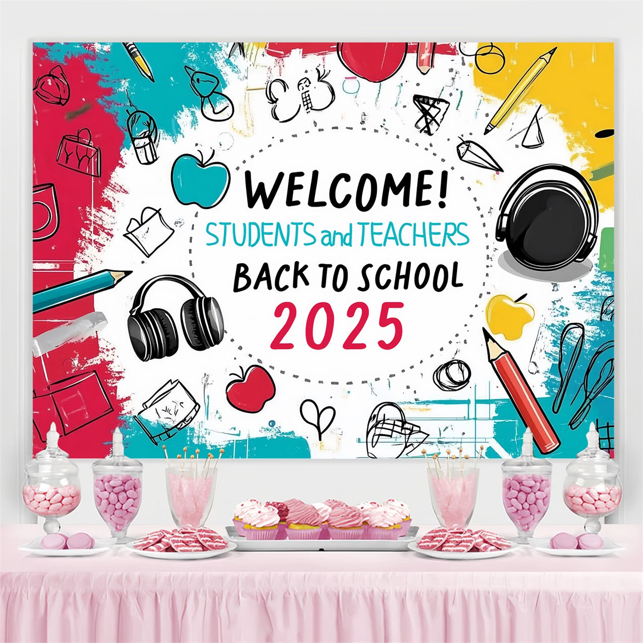 Backdrop Back To School Fun Classroom Supplies Doodle Backdrop UK CSH3-59