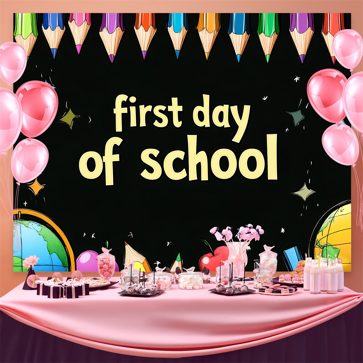 Backdrop Back To School Colorful Pencils Chalkboard Art Backdrop UK CSH3-64