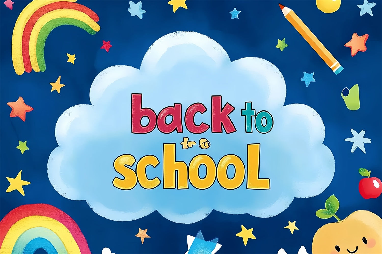 Back To School Backdrop Rainbow Stars Learning Adventure Backdrop UK CSH3-70