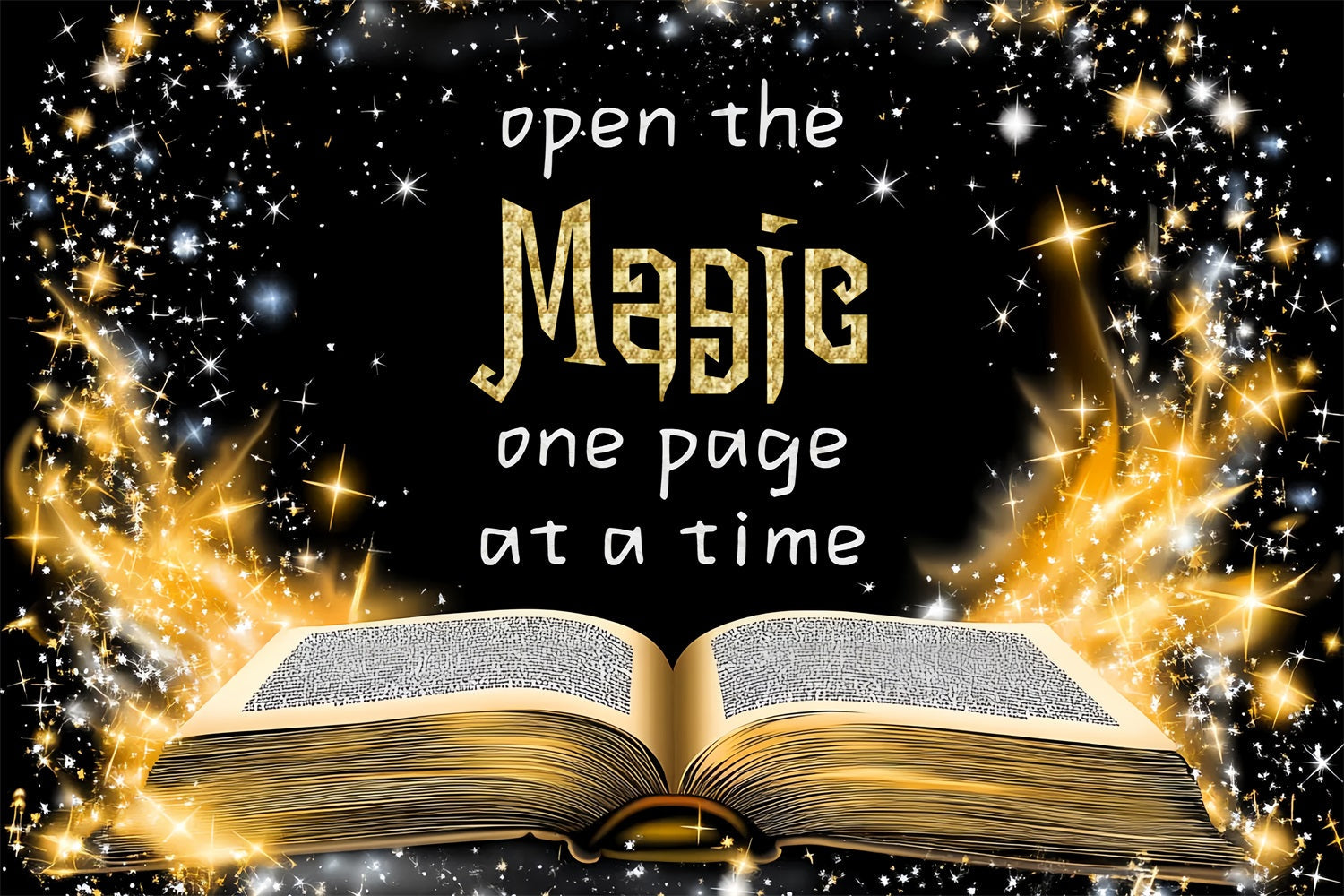 Back To School Photo Backdrop Mystical Sparkling Book Backdrop UK CSH3-72