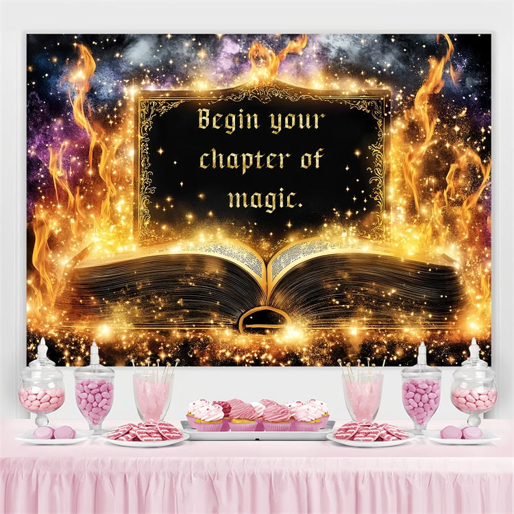 Back To School Backdrops Golden Flames Magical Book Backdrop UK CSH3-73