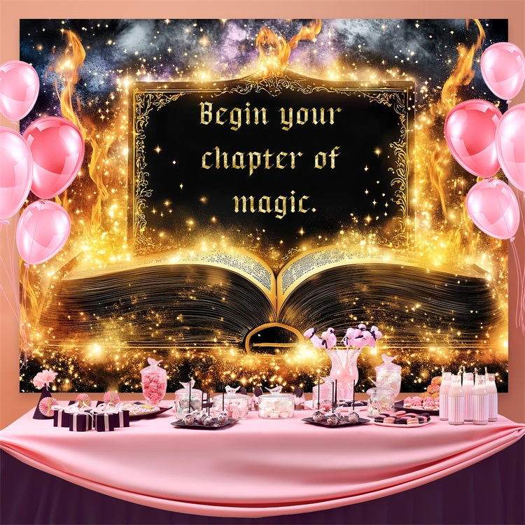 Back To School Backdrops Golden Flames Magical Book Backdrop UK CSH3-73