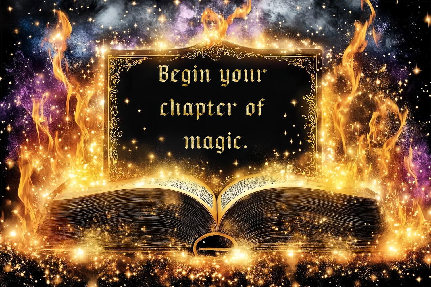 Back To School Backdrops Golden Flames Magical Book Backdrop UK CSH3-73
