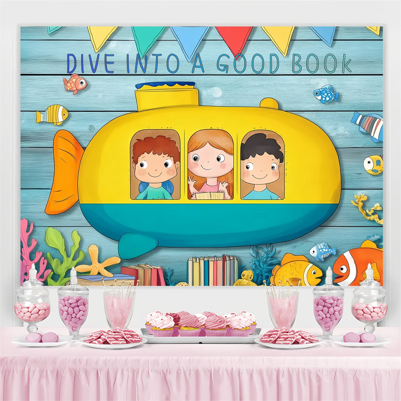 Back To School Backdrops Underwater Submarine Reading Backdrop UK CSH3-76