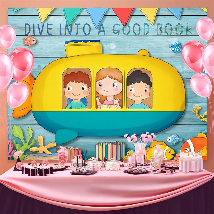 Back To School Backdrops Underwater Submarine Reading Backdrop UK CSH3-76