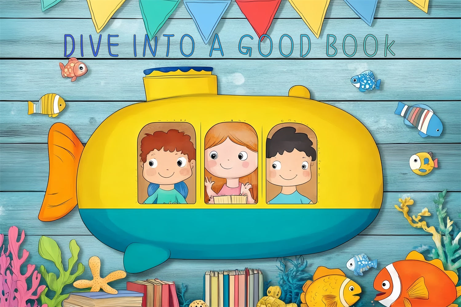 Back To School Backdrops Underwater Submarine Reading Backdrop UK CSH3-76