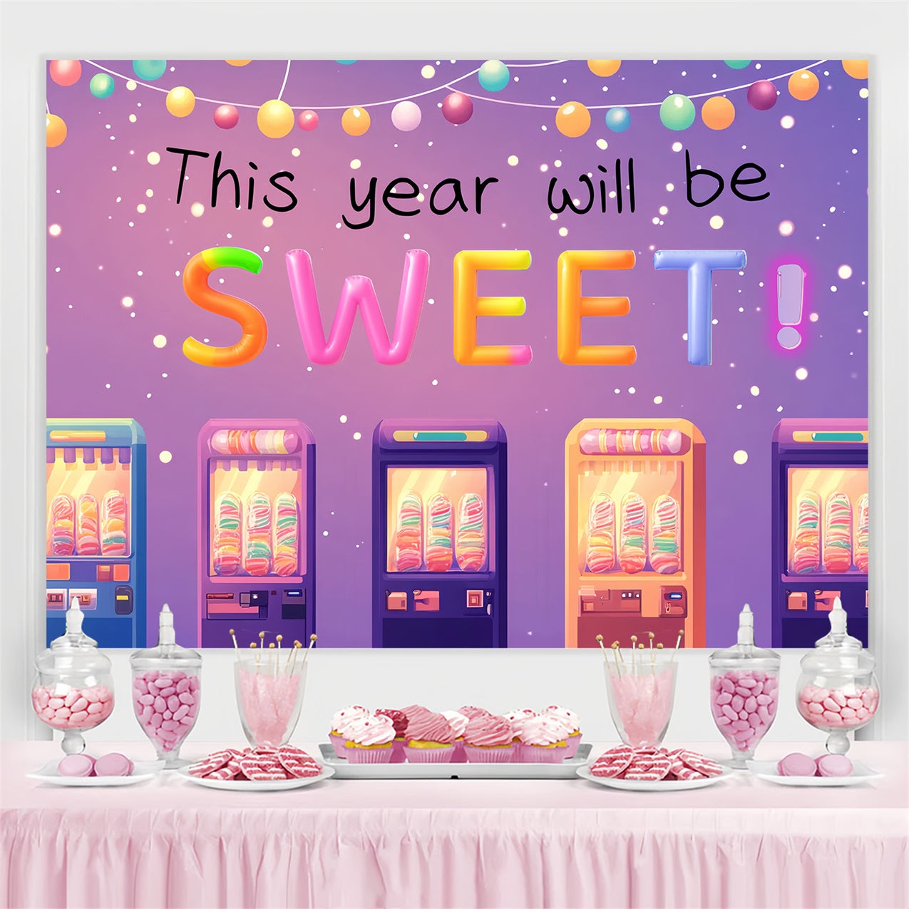 Backdrop Back To School Colorful Candy Machines School Backdrop UK CSH3-78