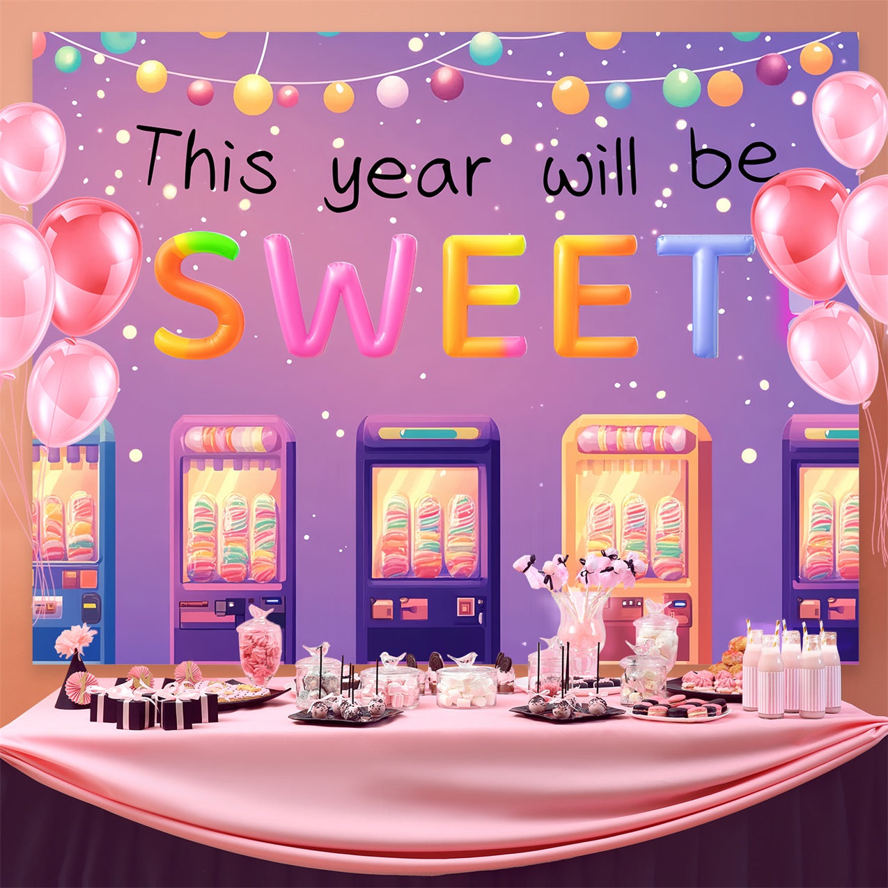 Backdrop Back To School Colorful Candy Machines School Backdrop UK CSH3-78