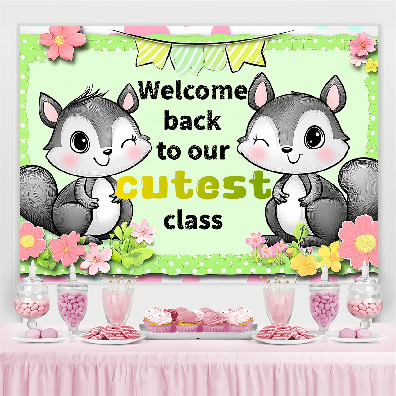 Backdrop For Back To School Adorable Squirrel Welcome Backdrop UK CSH3-83