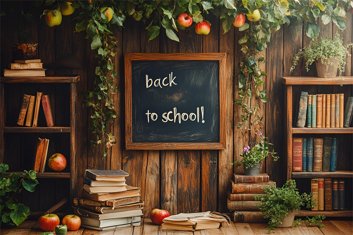 Backdrop For Back To School Wooden Bookshelf Apple Backdrop UK CSH3-9