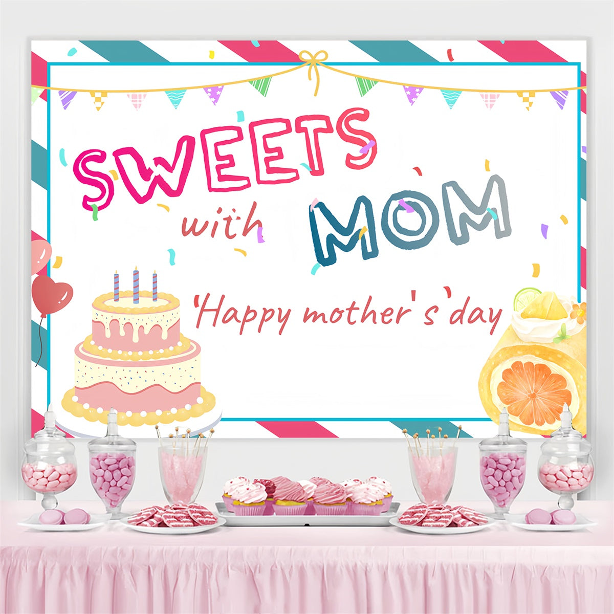 Mother's Day Backdrop Ideas Cute Cake Balloon Customized Backdrop UK CSH3-93