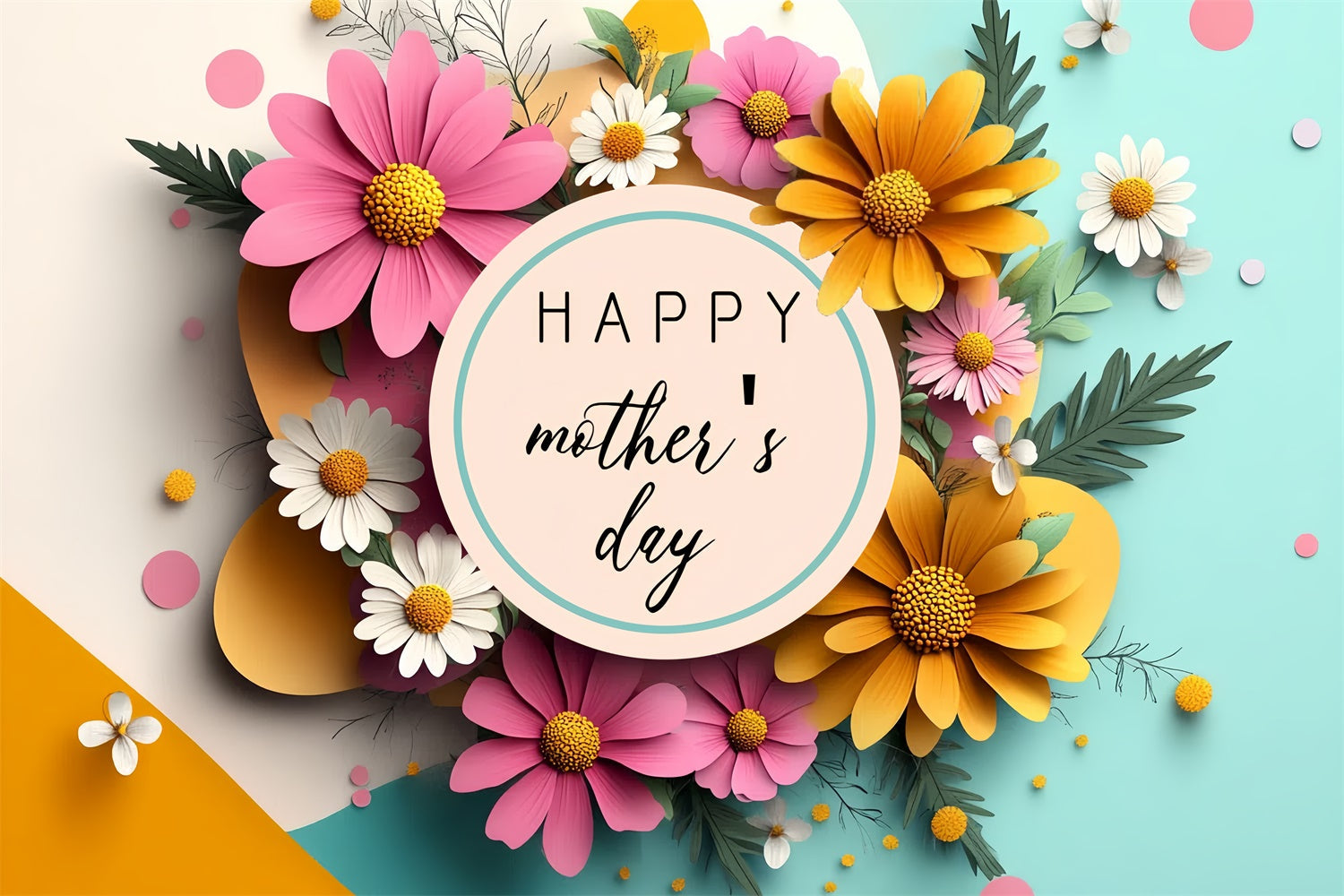Happy Mother's Day Backdrop Vibrant Daisy Pastel Custom Backdrop UK CSH3-95