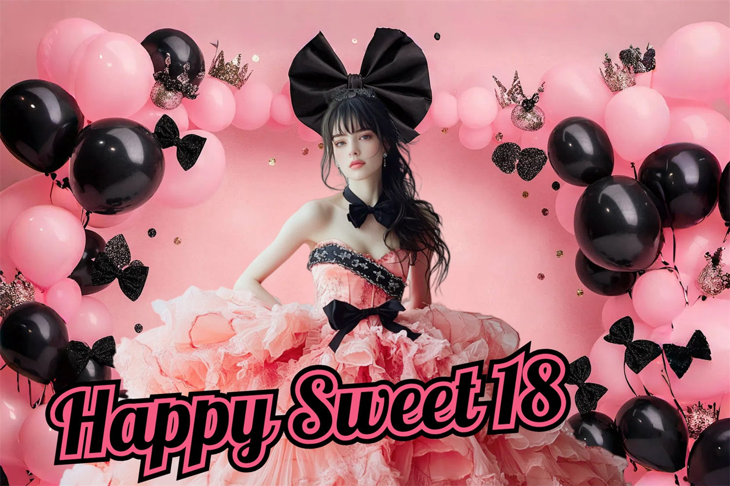 Custom Made Birthday Backdrops Crown Balloon Backdrop UK CSH4-10