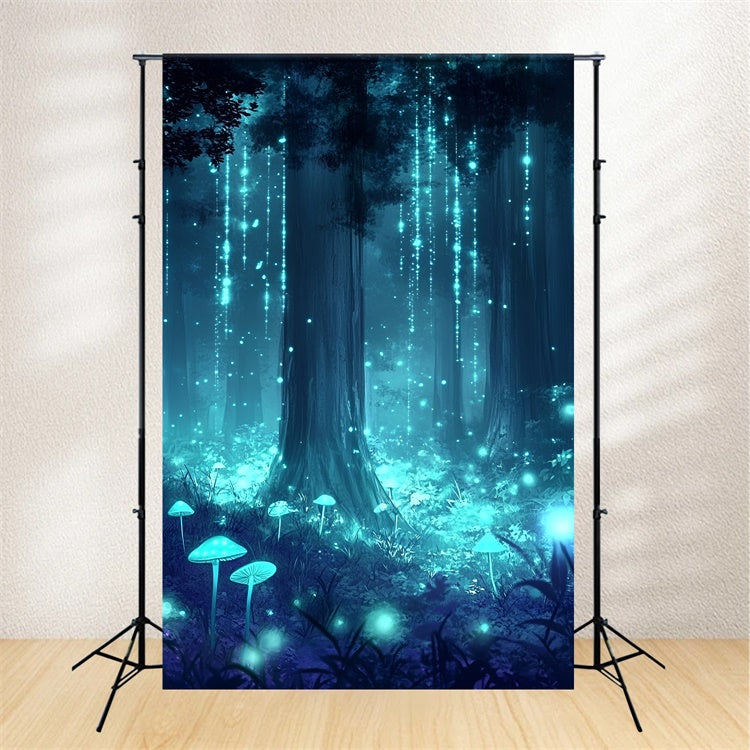 Photography Backdrop Forest Glowing Mushrooms Sparkle Backdrop UK CSH4-103