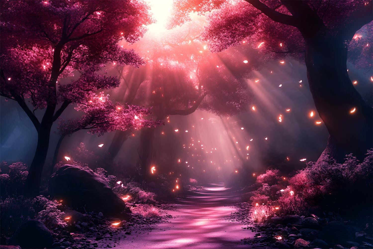 Forest Backdrop Photography Pink Light Forest Path Backdrop UK CSH4-105