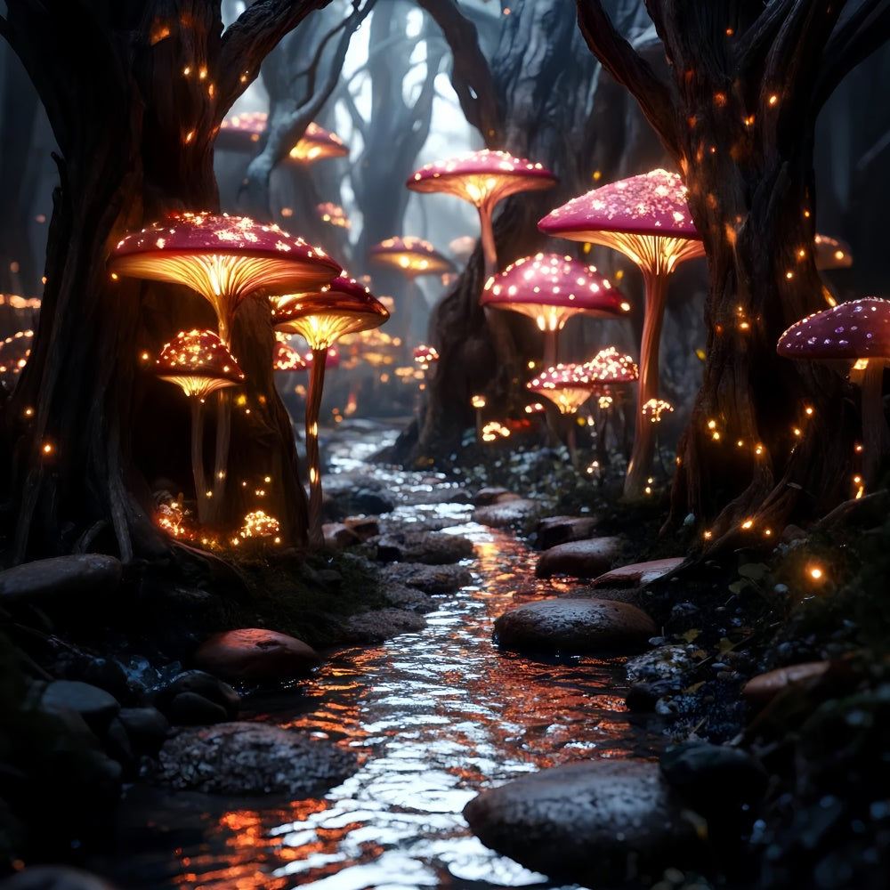 Fairy Tale Forest Backdrop Luminous Mushroom River Backdrop UK CSH4-107