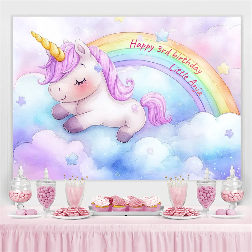Customized Birthday Backdrop Rainbow Unicorn Backdrop UK CSH4-11