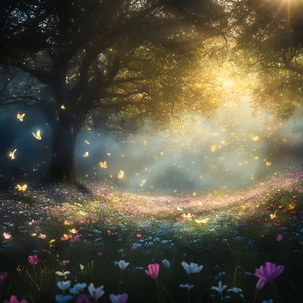 Photography Backdrop Forest Golden Butterfly Meadow Backdrop UK CSH4-110
