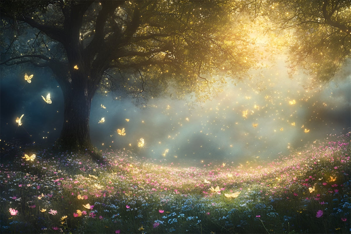 Photography Backdrop Forest Golden Butterfly Meadow Backdrop UK CSH4-110