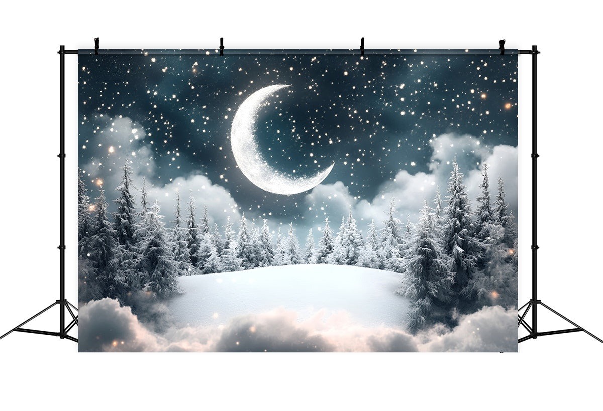 Forest Backdrop Photography Starry Night Moon Pines Backdrop UK CSH4-122