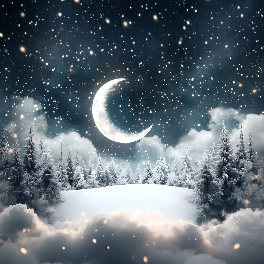 Forest Backdrop Photography Starry Night Moon Pines Backdrop UK CSH4-122