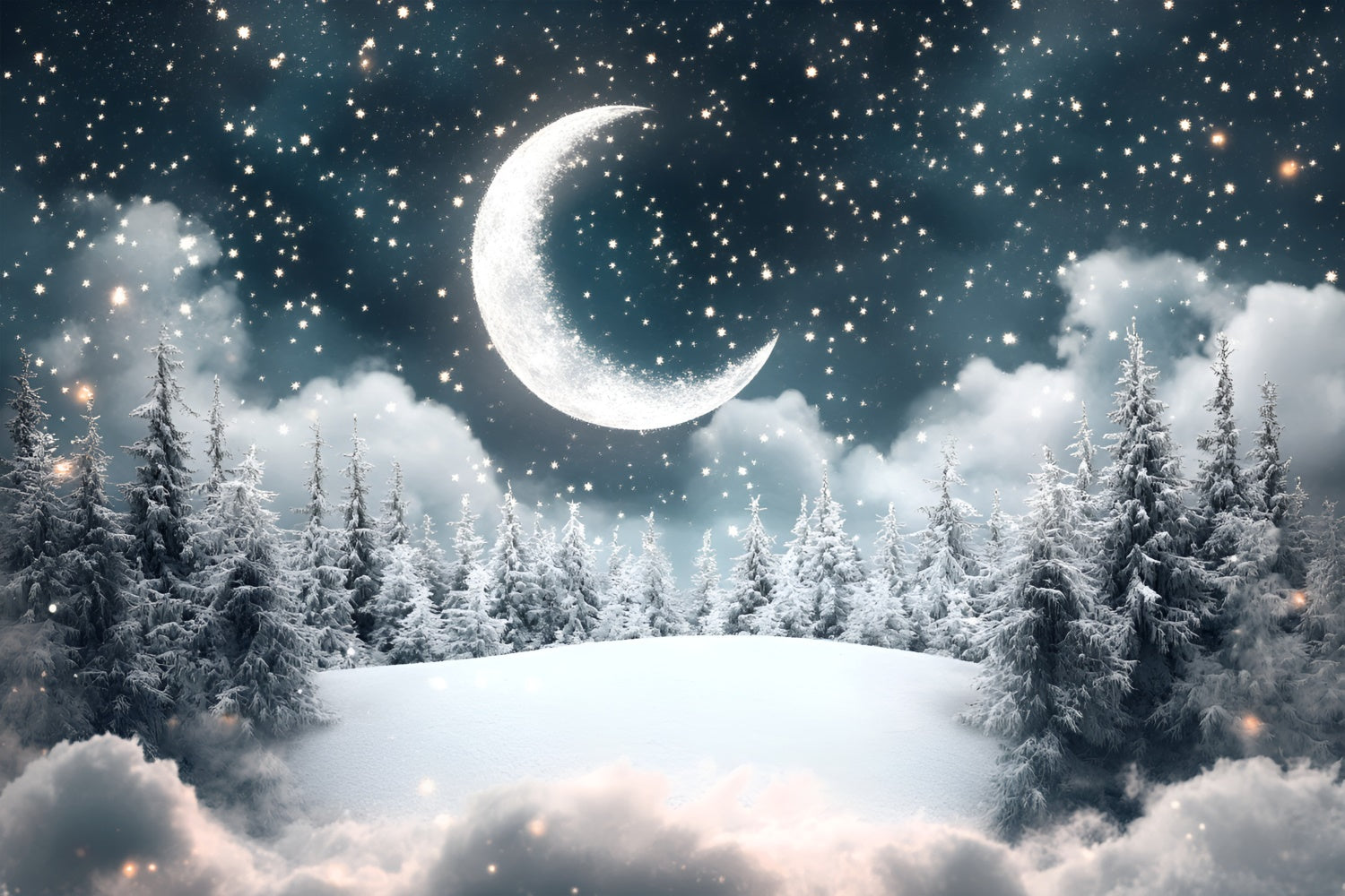 Forest Backdrop Photography Starry Night Moon Pines Backdrop UK CSH4-122