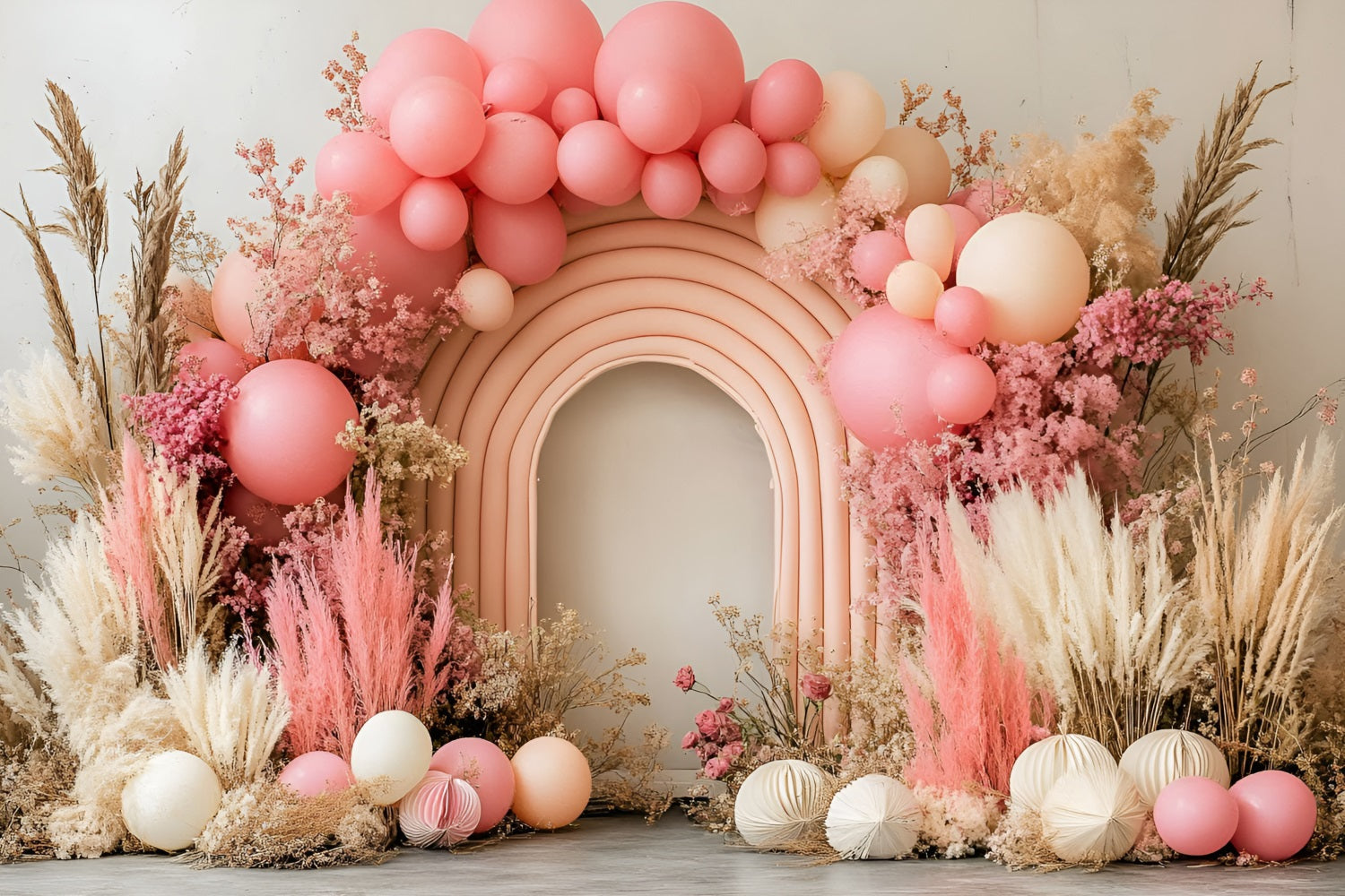 Boho Backdrop Arch Dried Floral Balloon Backdrop UK CSH4-124