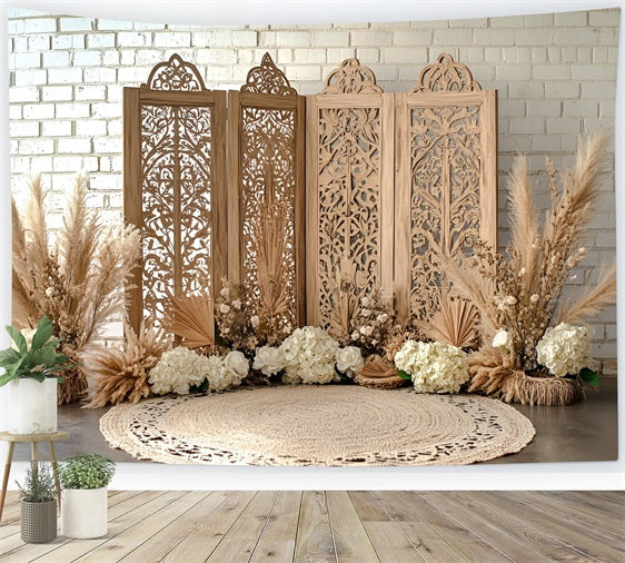 Boho Backdrops Carved Wooden Screen Floral Backdrop UK CSH4-129