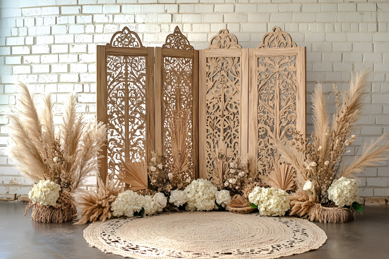 Boho Backdrops Carved Wooden Screen Floral Backdrop UK CSH4-129