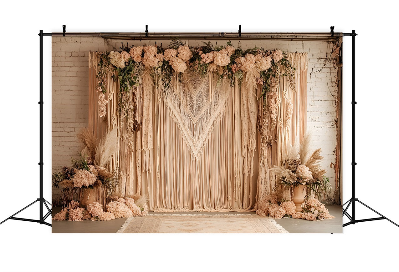 Boho Backdrop Macrame Drape Blush Flowers Backdrop UK CSH4-132