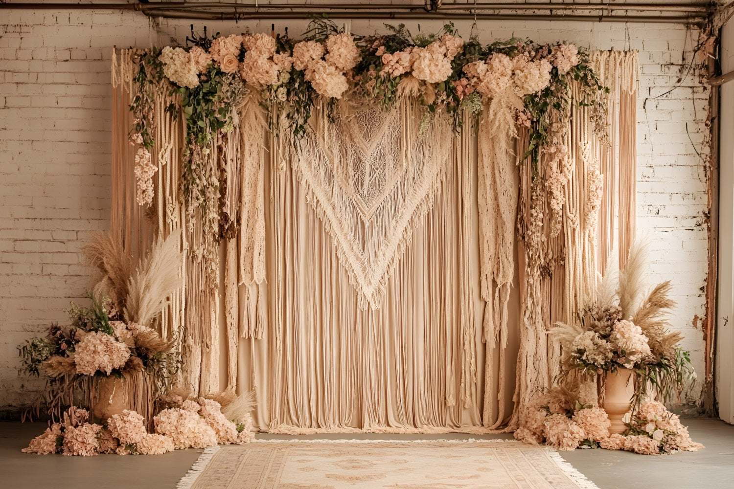 Boho Backdrop Macrame Drape Blush Flowers Backdrop UK CSH4-132