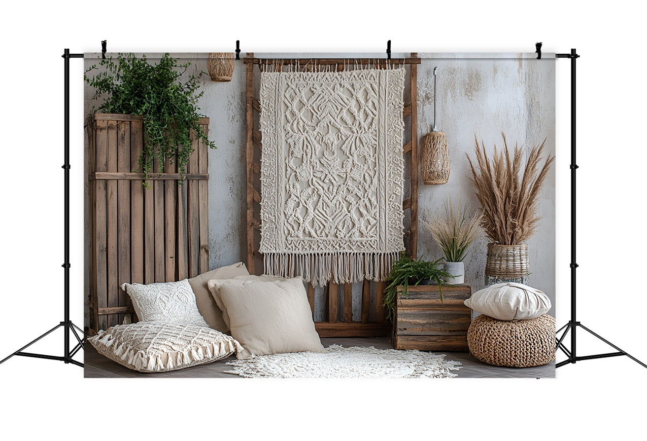 Boho Backdrop Ideas Macrame Wall Wooden Crates Backdrop UK CSH4-135