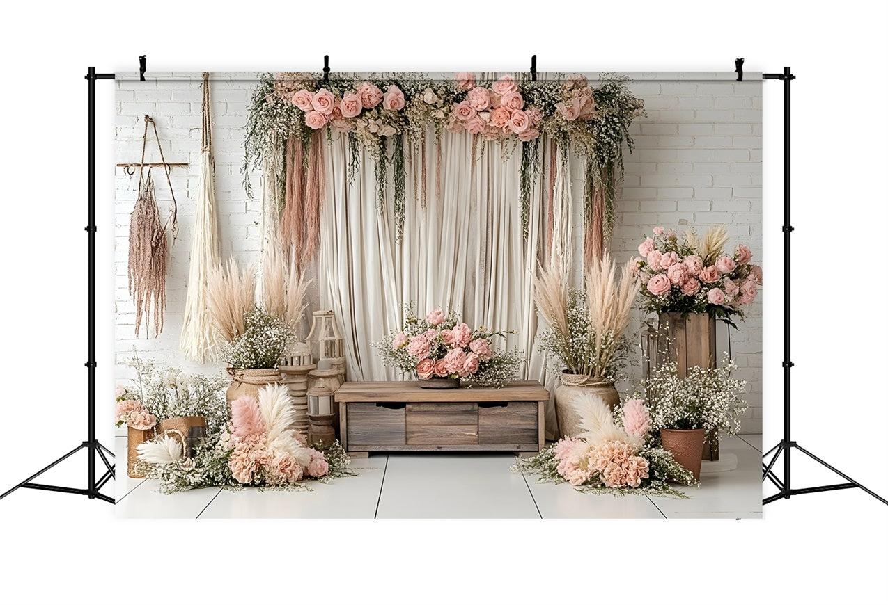 Boho Backdrops Drapery Pampas Flowers Backdrop UK CSH4-136