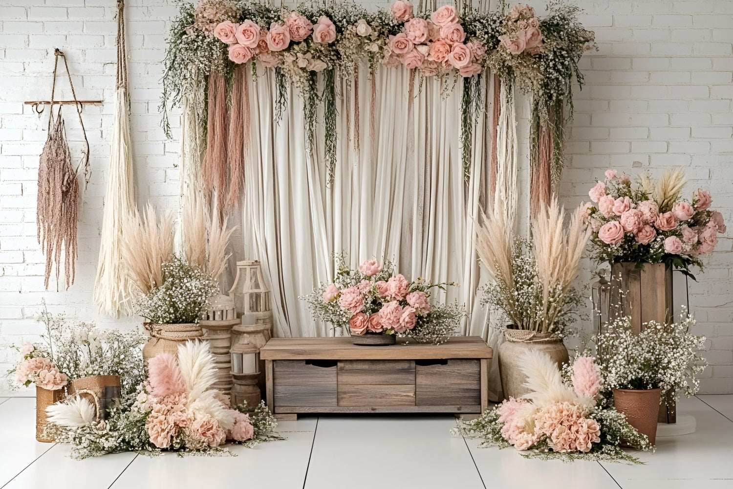 Boho Backdrops Drapery Pampas Flowers Backdrop UK CSH4-136